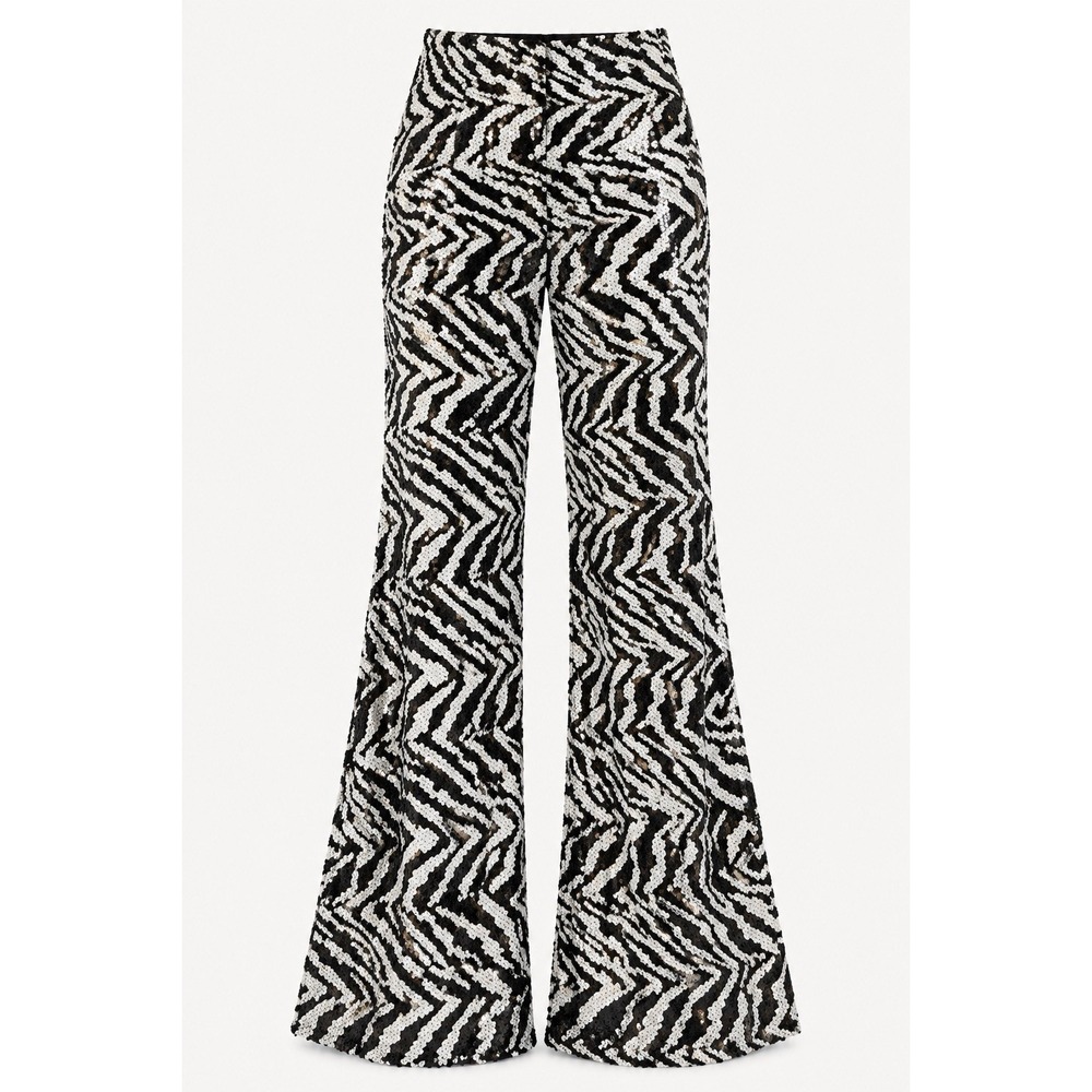 Nasty Gal Zebra Sequin Flare Pants Women 12 Black White High Waist Party NWOT